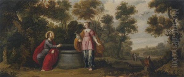 Christ And The Woman Of Samaria Oil Painting by Kasper or Gaspar van den Hoecke