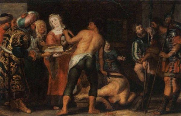 Salome Presents The Head Of John The Baptist To Herodias Oil Painting by Kasper or Gaspar van den Hoecke