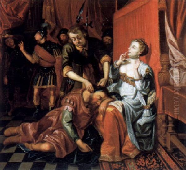 Samson Und Delila Oil Painting by Kasper or Gaspar van den Hoecke