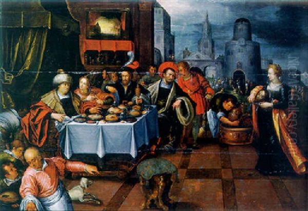 Salome Presenting The Head Of Saint John To Herod Oil Painting by Kasper or Gaspar van den Hoecke