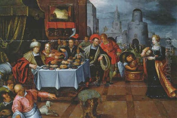 Salome Presenting The Head Of Saint John The Baptiste To Herod Oil Painting by Kasper or Gaspar van den Hoecke