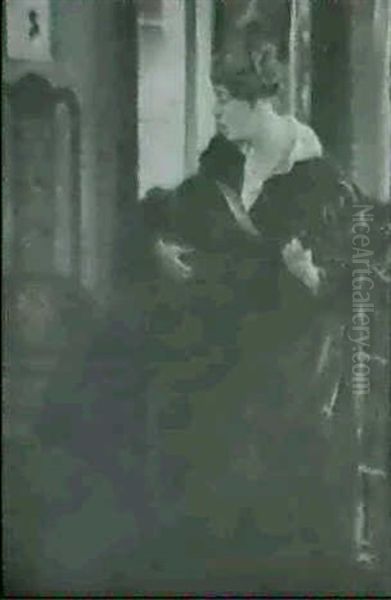 Lautenspielerin Oil Painting by Maria Hoefer