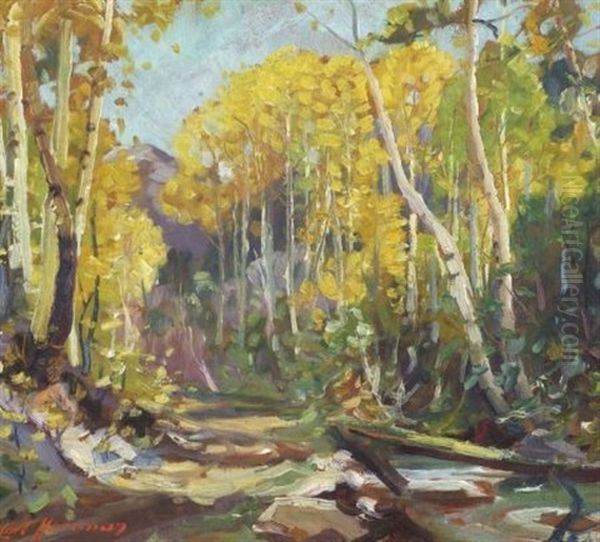 Quaking Aspen, In The Rocky Mountains, Near Taos, New Mexico Oil Painting by Carl Hoerman