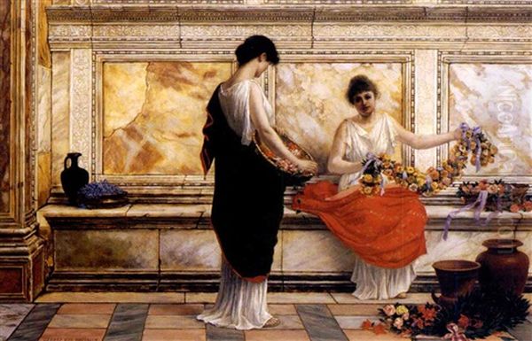 Fanciulle Romane Che Intrecciano Ghirlande Oil Painting by George Von Hoesslin