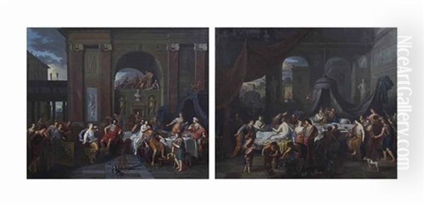 Banquets Antiques : La Danse De Salome; Et Le Banquet D'antoine Et De Cleopatre Oil Painting by Gerard Hoet