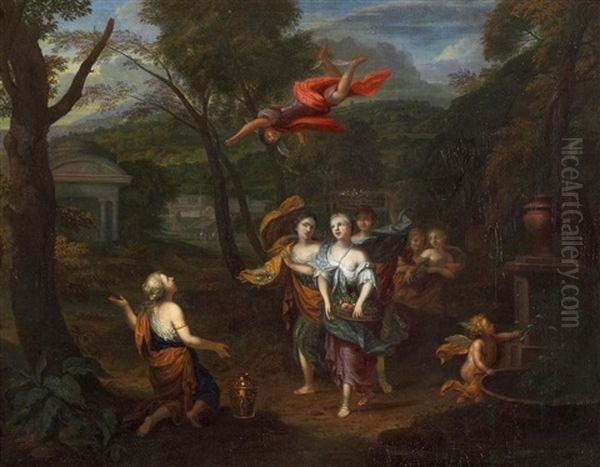 Merkur Entdeckt Herse, Pandrosos Und Aglauros Sowie Deren Gefolge Oil Painting by Gerard Hoet