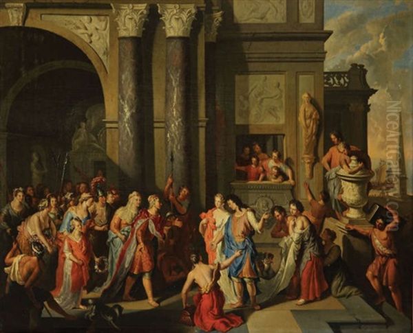 Le Roi Priame Recoit Paris Et Helene A Sa Cour A Troie (collab. W/studio) Oil Painting by Gerard Hoet