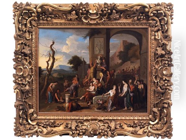 Opferfest Zwischen Antiken Ruinen Oil Painting by Gerard Hoet