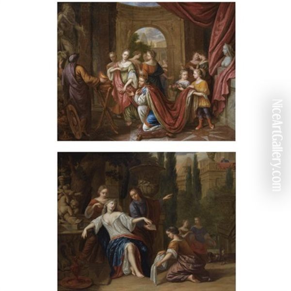 King David And Bathsheba (+ Salomon Worshipping The Idols; Pair) Oil Painting by Gerard Hoet