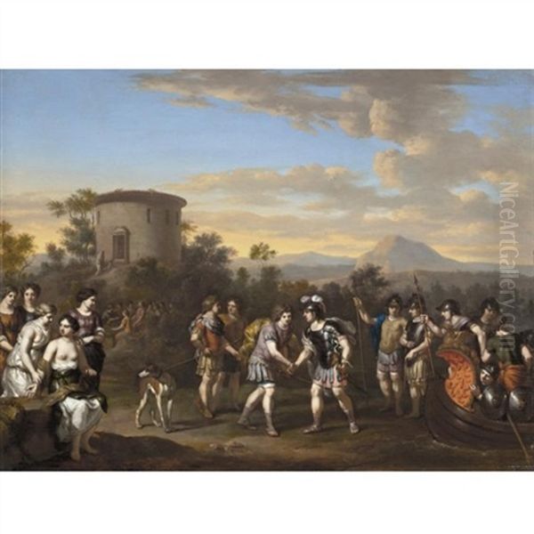 The Arrival Of Aeneas At Pallanteum Oil Painting by Gerard Hoet