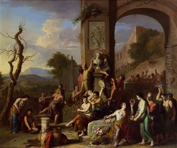 Opferfest Zwischen Antiken Ruinen Oil Painting by Gerard Hoet