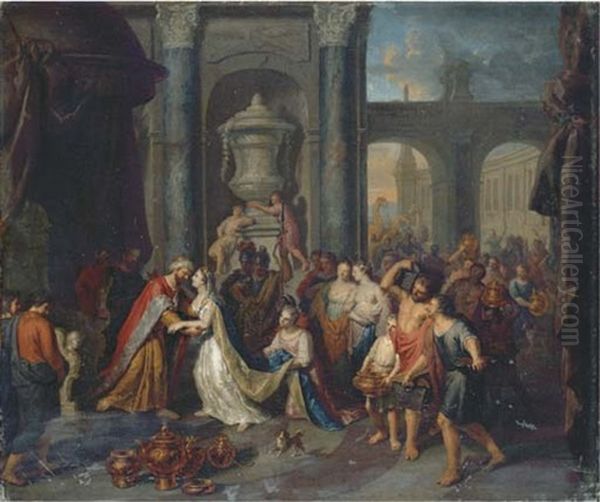 The Meeting Of Solomon And The Queen Of Sheba Oil Painting by Gerard Hoet