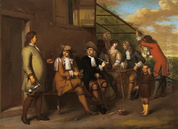 Elegante Gesellschaft Vor Einem Dorfwirtshaus Oil Painting by Gerard Hoet