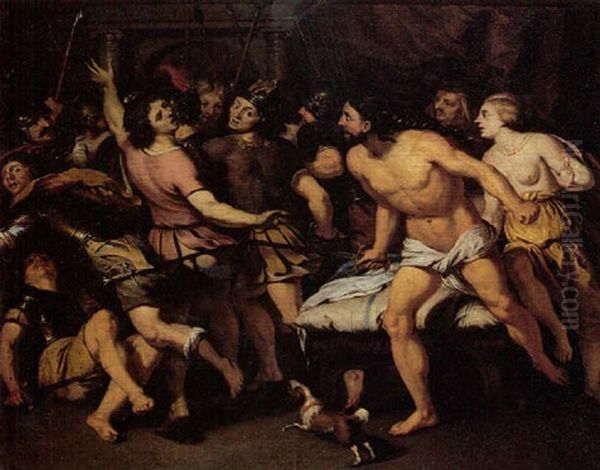 Samson Defeating The Philistines Oil Painting by Gerard Hoet