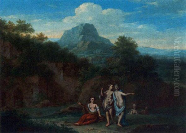 Nymphs Resting In A Landscape Oil Painting by Gerard Hoet