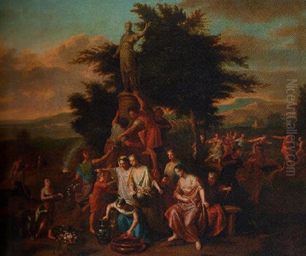 Celebrants At A Shrine Of Diana Oil Painting by Gerard Hoet