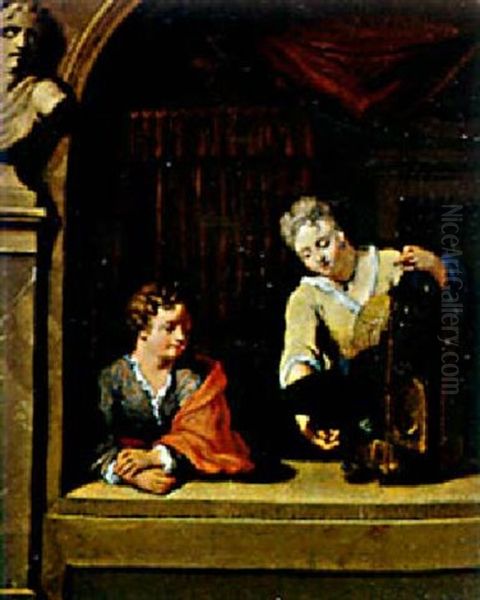 Enfants Jouant Avec Un Perroquet Oil Painting by Gerard Hoet