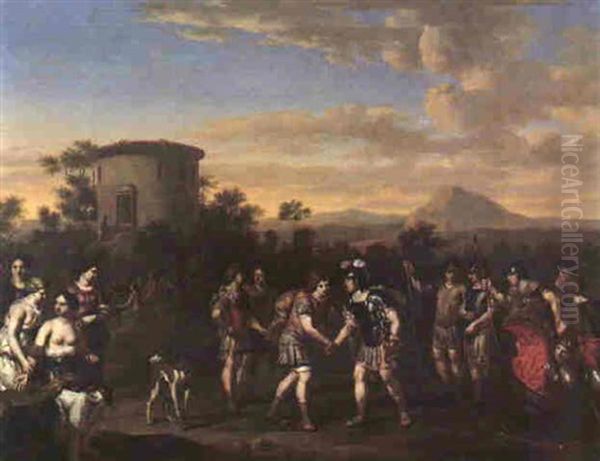 Telemachus And Minerva Disguised As A Mentor Arriving On Calypso's Island Oil Painting by Gerard Hoet