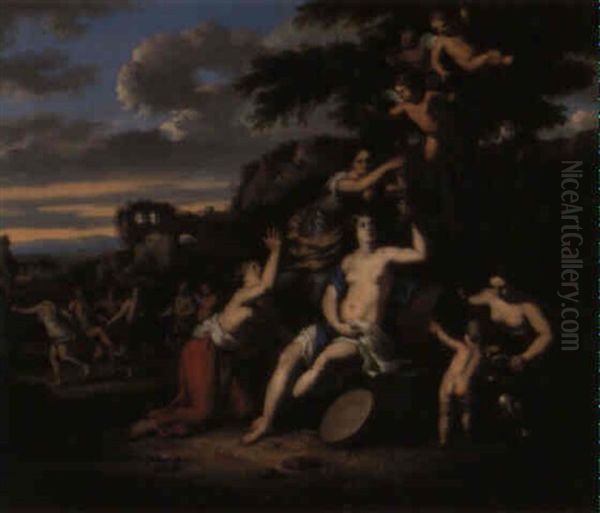 Bacchanale In An Arcadian Landscape Oil Painting by Gerard Hoet