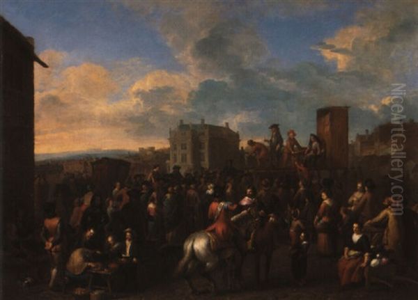 Market Scene With A Pedlar's Booth Oil Painting by Gerard Hoet