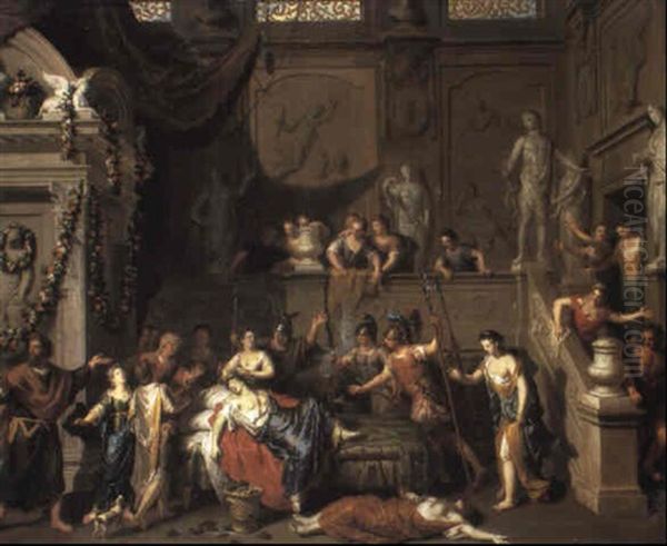 The Death Of Cleopatra Oil Painting by Gerard Hoet
