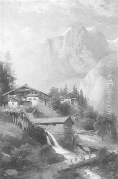 Gebirgslandschaft Mit Muhle Oil Painting by Ferdinand Hofbauer