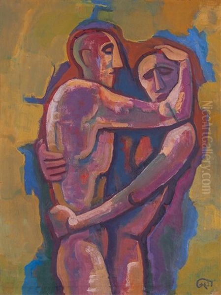 Ringende Manner Oil Painting by Karl Hofer