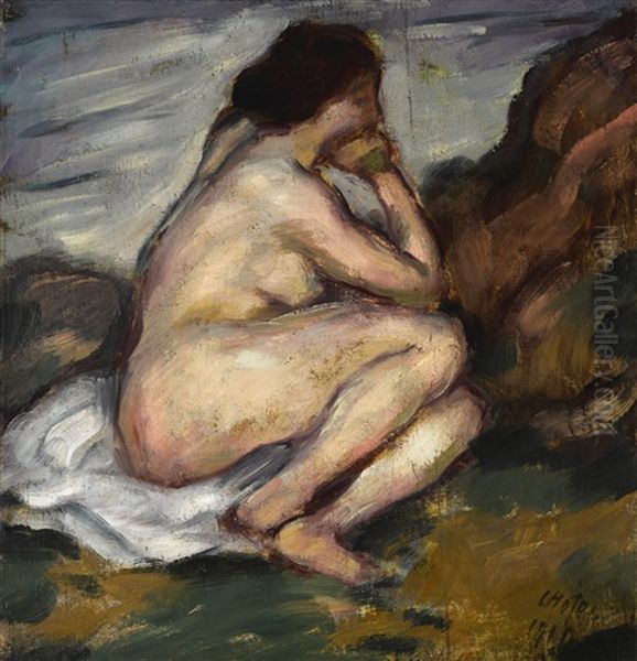 Sitzender Weiblicher Akt (seated Female Nude) Oil Painting by Karl Hofer