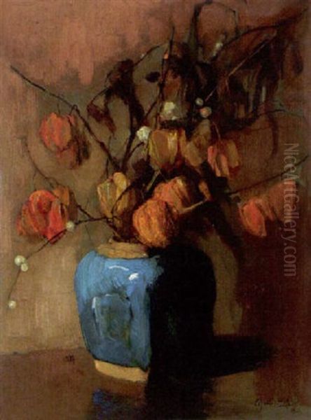 Still Life With A Blue Ginger Jar Oil Painting by Adriaan Joh. van' t Hoff