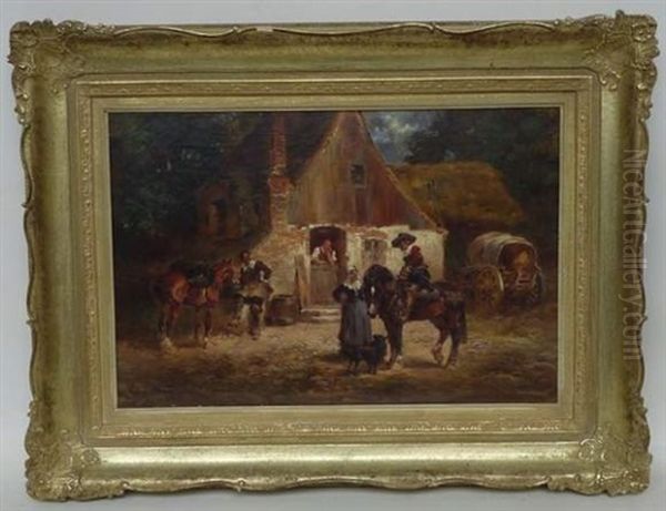 La Halte A L'auberge Oil Painting by Anton Hoffmann