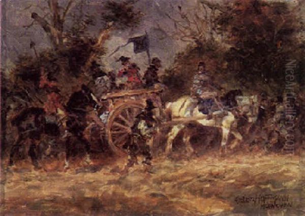 Landsknechte Mit Einem Pferdekarren Auf Fahrt Oil Painting by Anton Hoffmann
