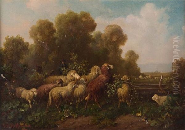 Schafer Mit Seiner Herde Oil Painting by Carl Heinrich Hoffmann