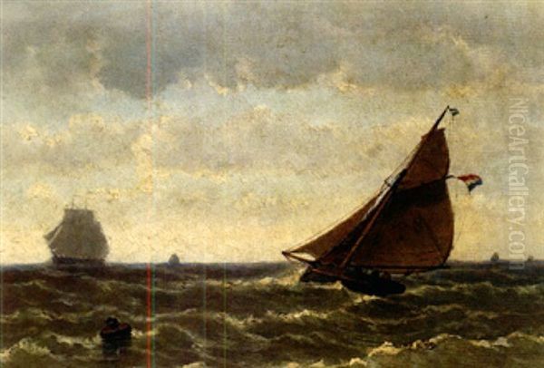 Hollandische Segelboote Bei Starker Brise Oil Painting by George Johannes (Jan) Hoffmann