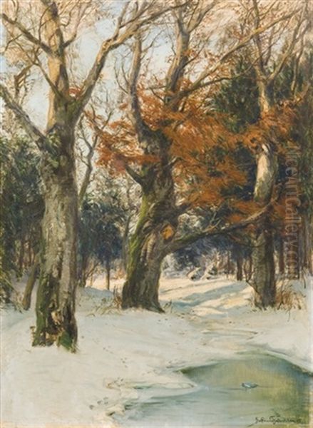 Beeches In Winter Sun Oil Painting by Franz Hoffmann-Fallersleben