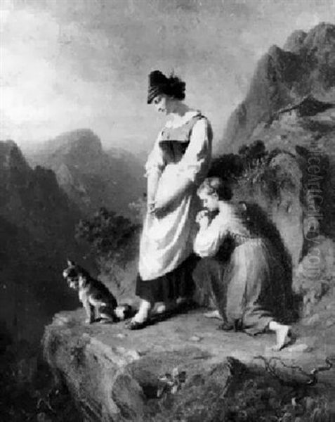 Jeunes Bergeres Dans La Montagne Oil Painting by Ludwig (Hofmann-Zeitz) Hofmann