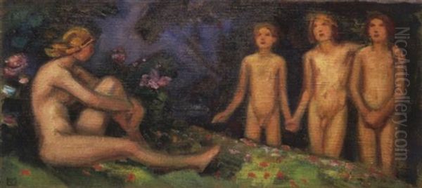 Supraporte Oil Painting by Ludwig Von Hofmann