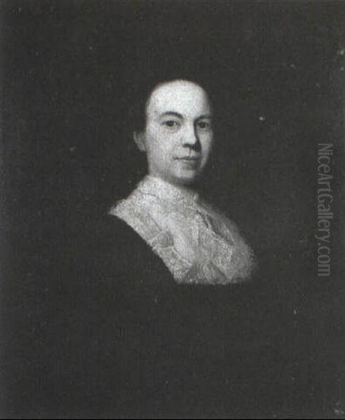 Portrait Of A Lady, Half-length, Believed To Be Lady        Townsend, Wearing A Black Dress And Black Plumed Hat Oil Painting by William Hogarth