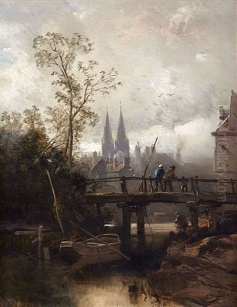 A View Of A Medieval City Oil Painting by Charles Hoguet
