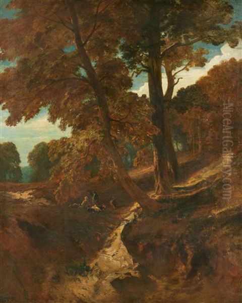 Forest Landscape With Shepherds Oil Painting by Charles Hoguet