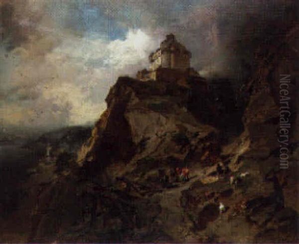 The Marksburg On The River Rhine Oil Painting by Charles Hoguet