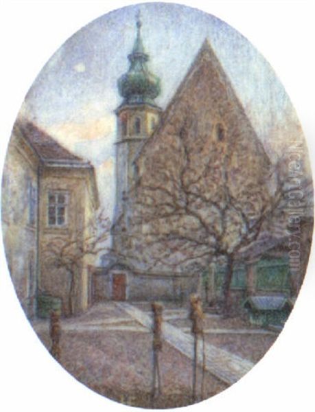 Blick Vom Pfarrhof Auf Die Grinzinger Kirche Oil Painting by Franz Hohenberger