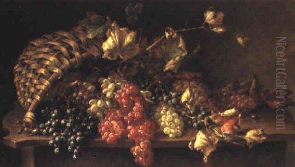 Still Life With Grapes On Table Oil Painting by Franz Hohenberger