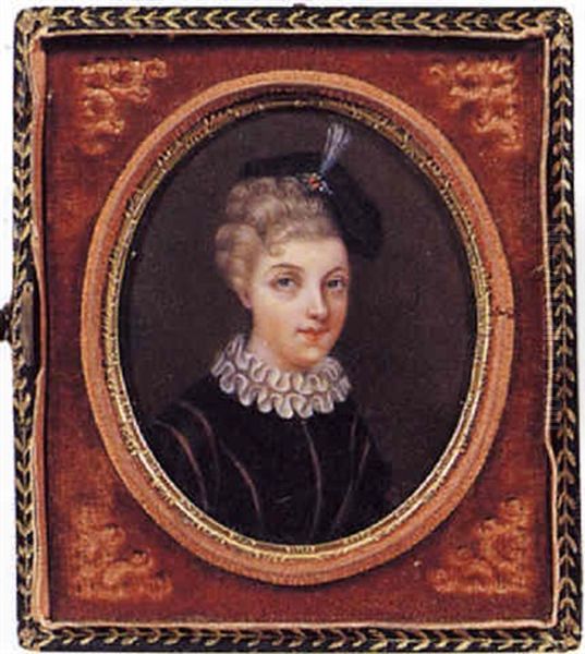 Portrait En Buste D'une Jeune Femme A La Collerette, Une Aigrette Dans Les Cheveux Oil Painting by Claude Jean Baptiste Hoin