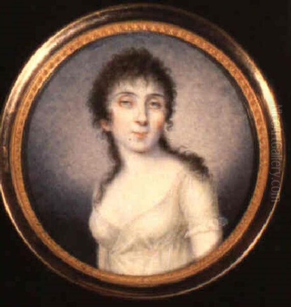 Portrait Of A Young Lady In Decollete Green Dress Oil Painting by Claude Jean Baptiste Hoin