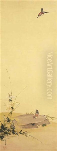 Sparrows And Autumn Grasses Oil Painting by Katsushika Hokusai