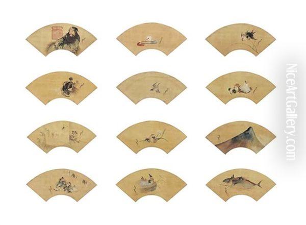 Album Of Fan Paintings (12 Works) Oil Painting by Katsushika Hokusai