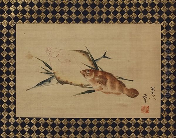 Fish Oil Painting by Katsushika Hokusai