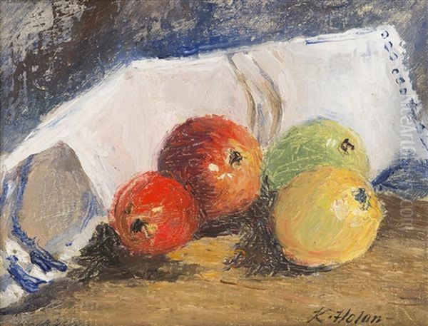 Still Life With Apples Oil Painting by Karel Holan