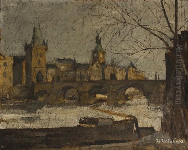 Die Karlsbrucke Oil Painting by Karel Holan