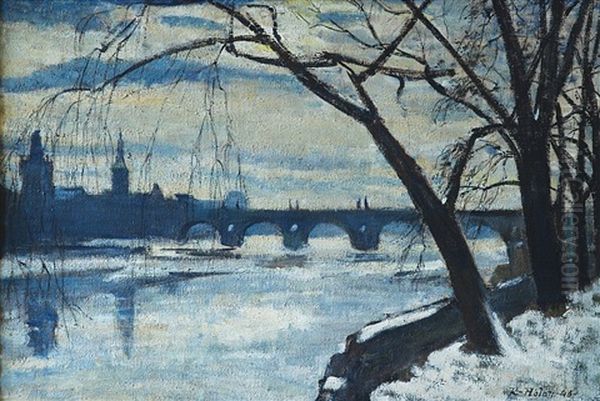 Charles Bridge Oil Painting by Karel Holan